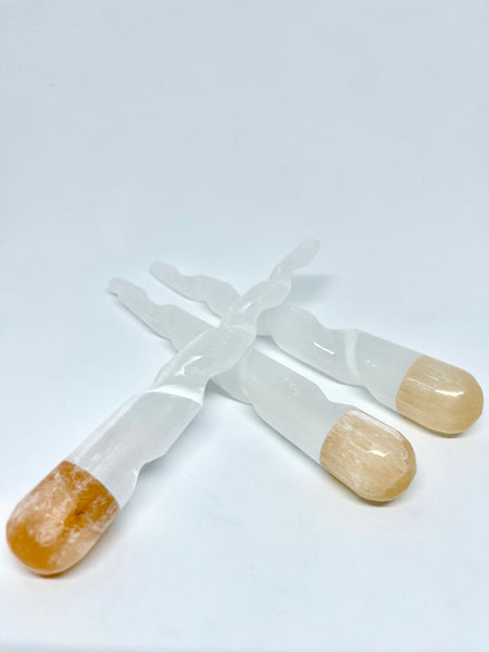 Selenite Wand Spiral with Peach 22cm