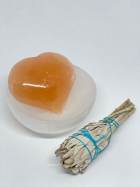 Peach Selenite Heart